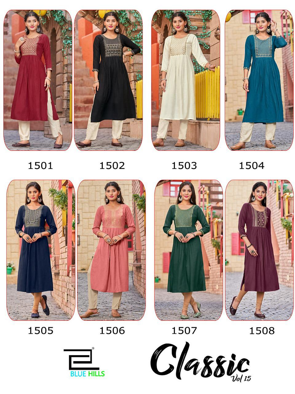 Blue Hills Classic Vol 15 Designer Ethnic Wear Wholesale Plus Size Kurtis
